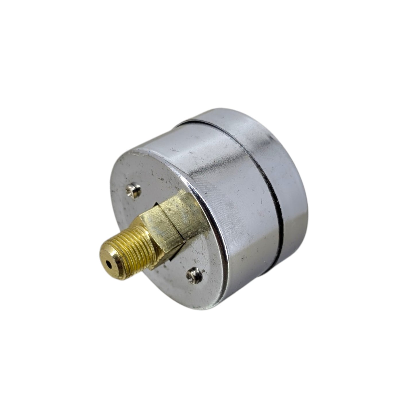 Back view of the Y40 pressure gauge highlighting the center back mount design and precision brass connector.