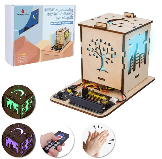 Keyestudio Micro:bit DIY Colorful Light Box Kit, suitable for programming beginners, with remote control and vibrant lights.