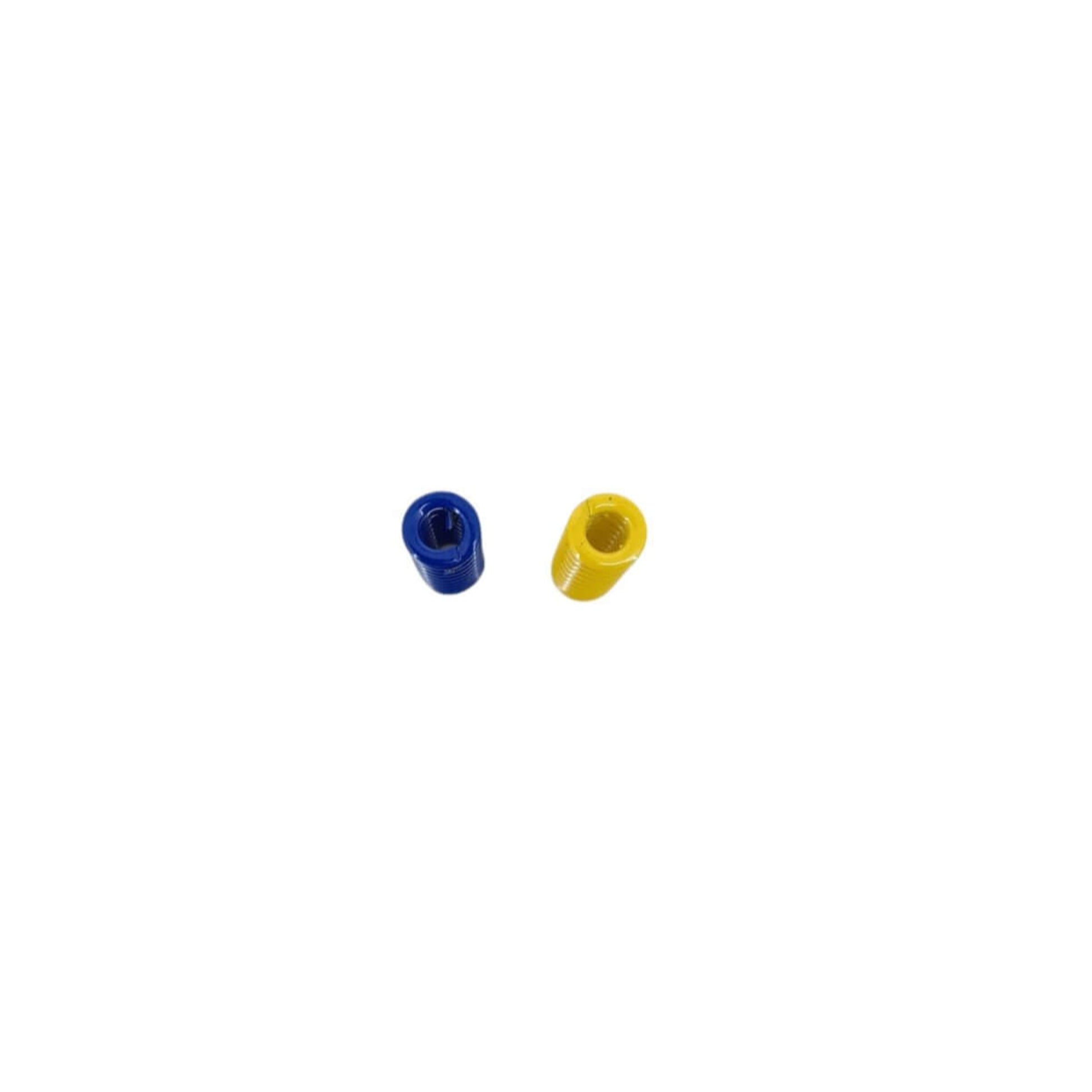 Blue and yellow compression springs for 3D printer hotbed platform adjustment, ensuring stability and precision.