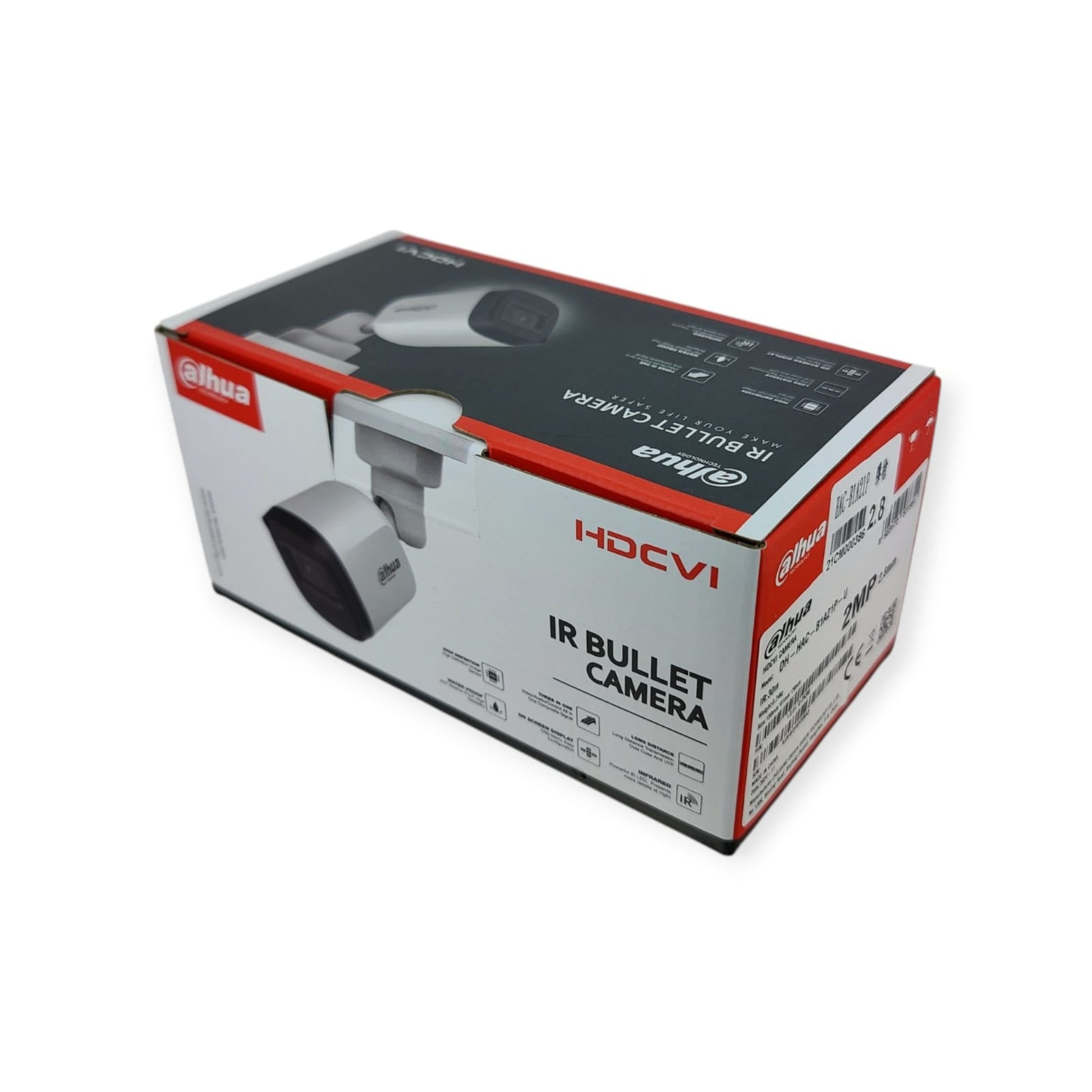 Dahua DH-HAC-B1A21P 2MP HDCVI IR Bullet Camera box with model info, perfect for shop and home security.