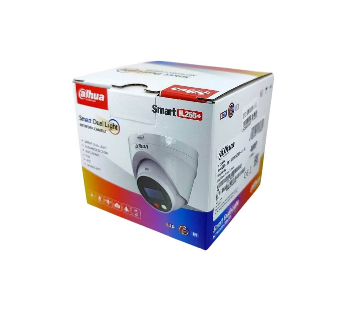 Dahua IPC-HDW1439V-A-IL 4MP Smart Dual Light Network Camera packaging with features and details.