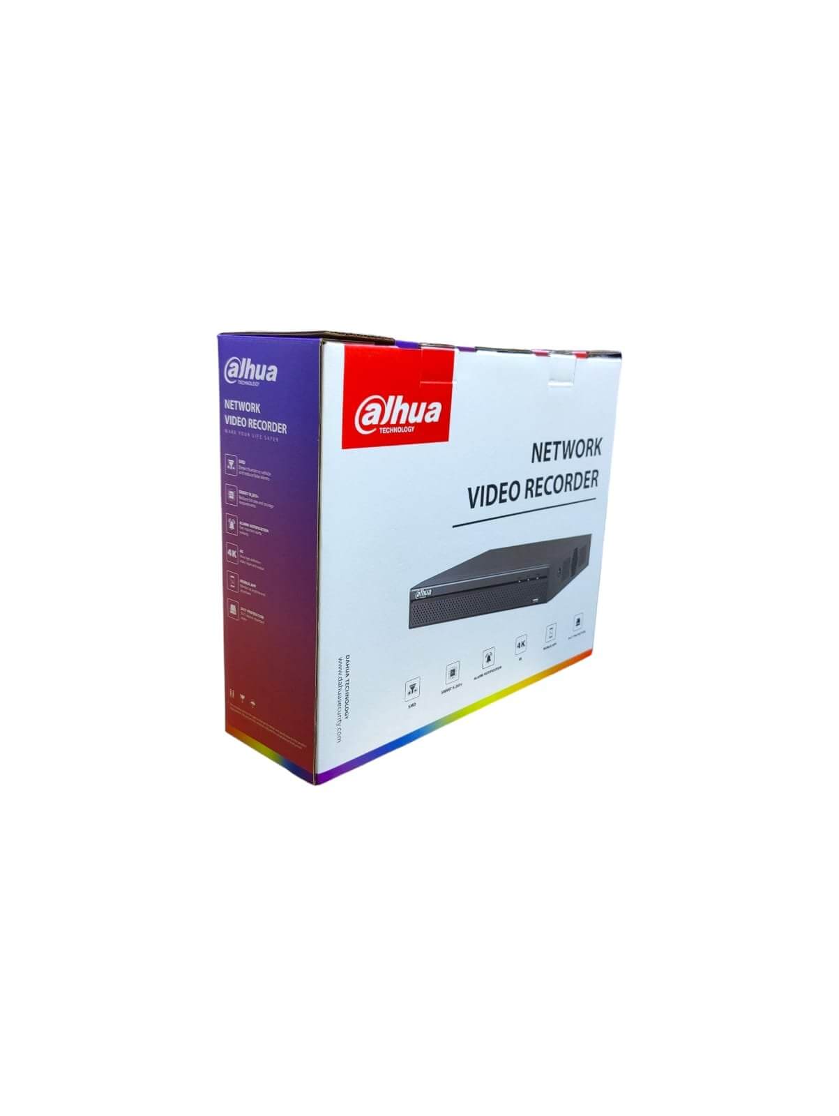 Dahua NVR4108HS-8P-4KS3 Network Video Recorder package view, showcasing features and branding.