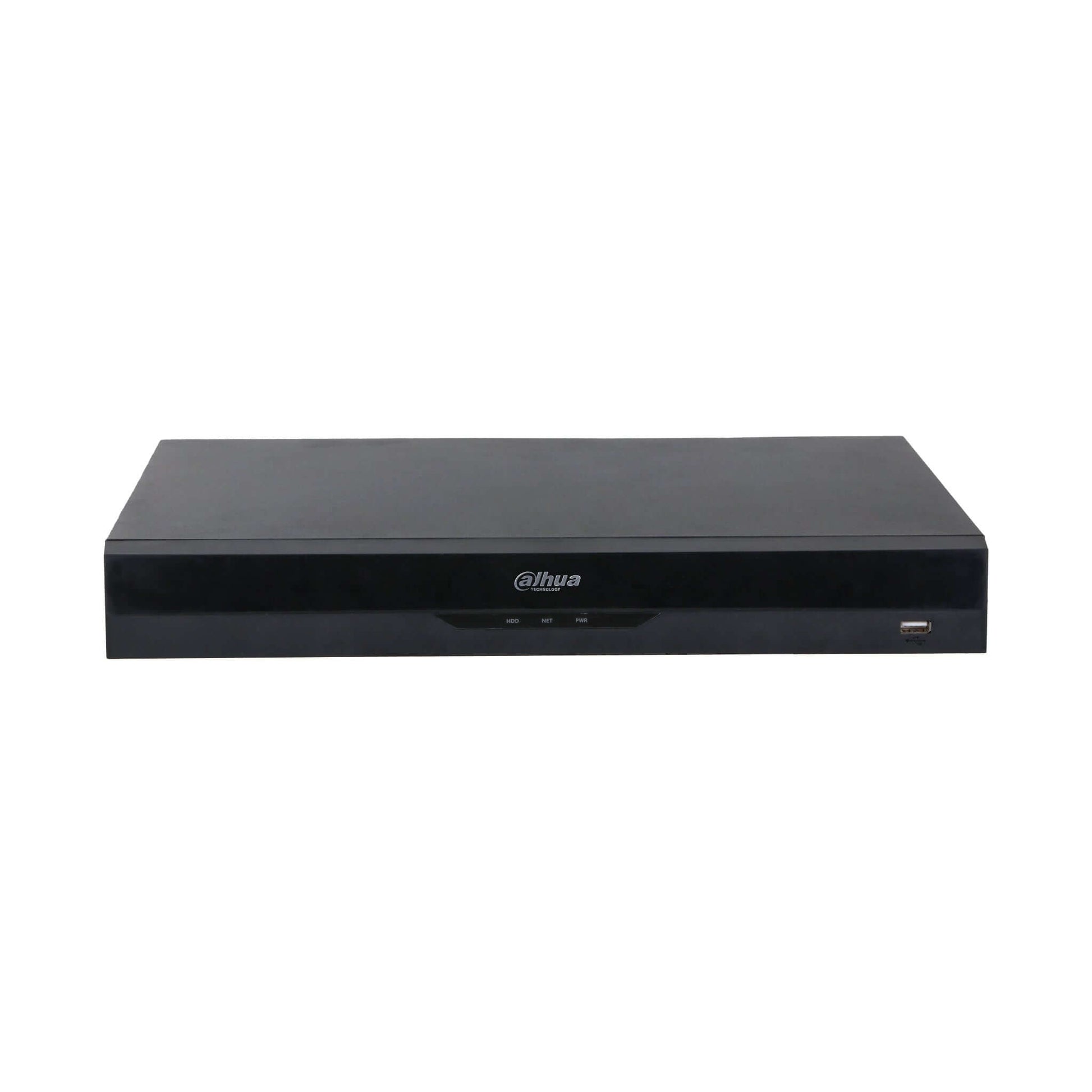 Front view of Dahua NVR5232-EI 32 channel network video recorder, black casing for advanced surveillance.