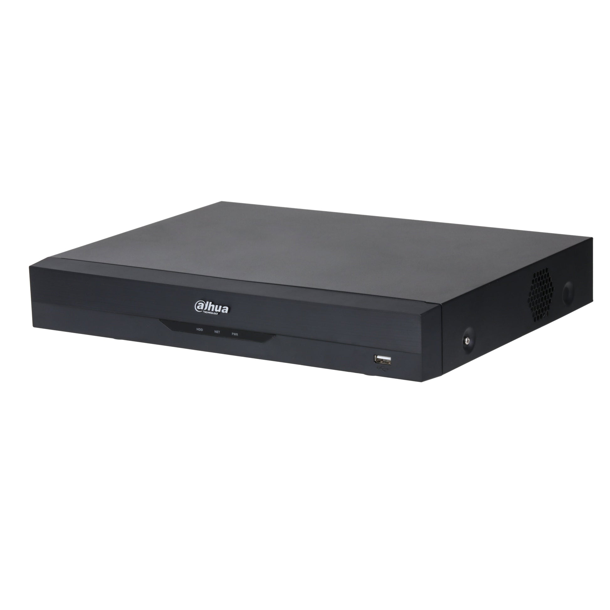 Dahua XVR5104HS-4KL-I3 WizSense 4-channel 4K DVR, front angle view with USB port. Ideal for surveillance.