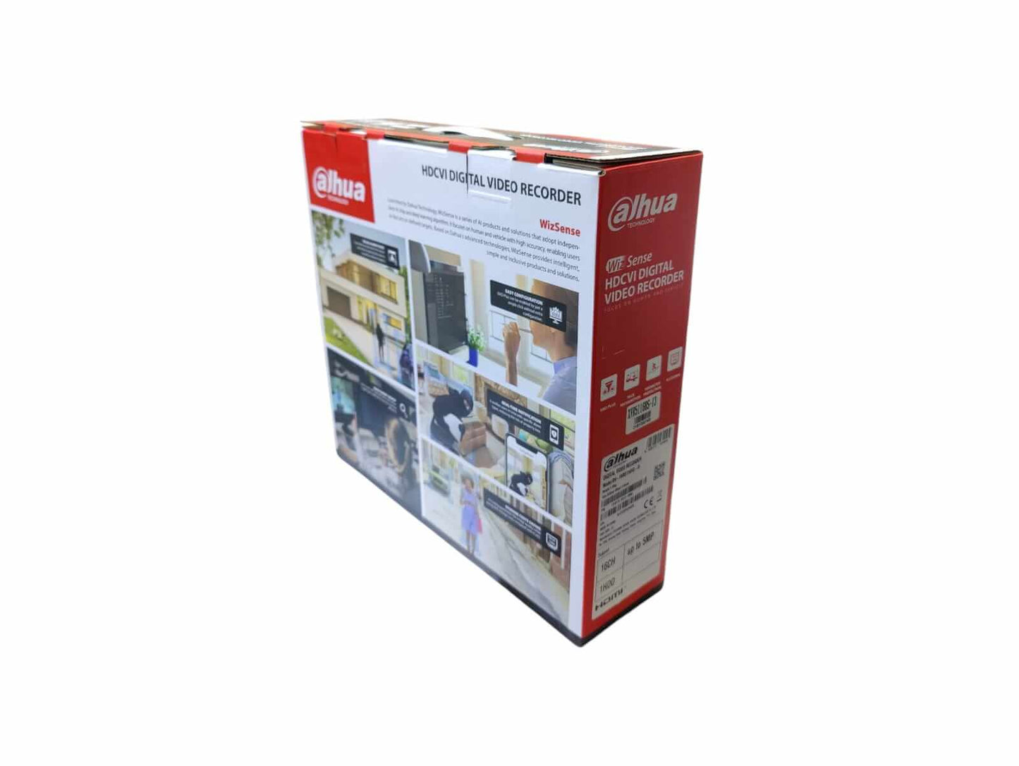 Dahua WizSense XVR5116HS-I3 16-channel 5MP AI Digital Video Recorder packaging with product features.