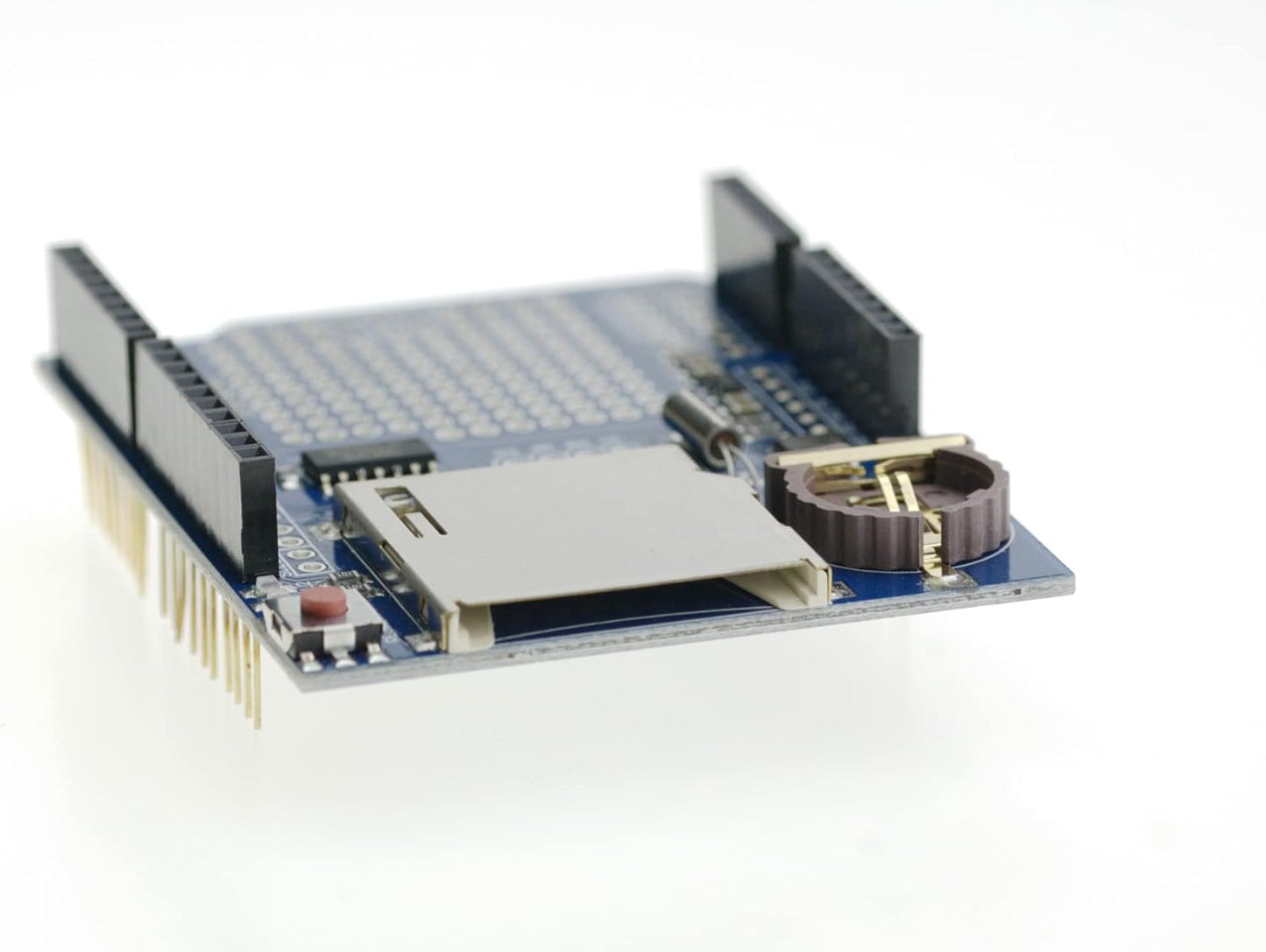Data Logger Module Shield for Arduino with SD card interface and battery holder design.