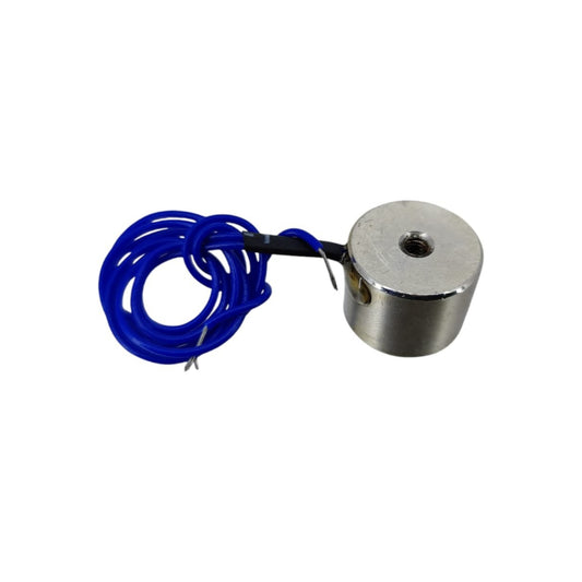 3 kg DC 12V suction magnet with blue wire for automation, sorting machines, and material transport.