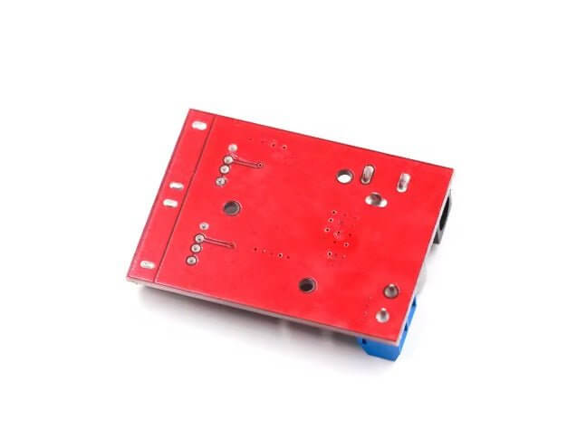 High-efficiency DC 9-36V to 5V 3A Dual USB Buck Converter Module top view with red PCB.