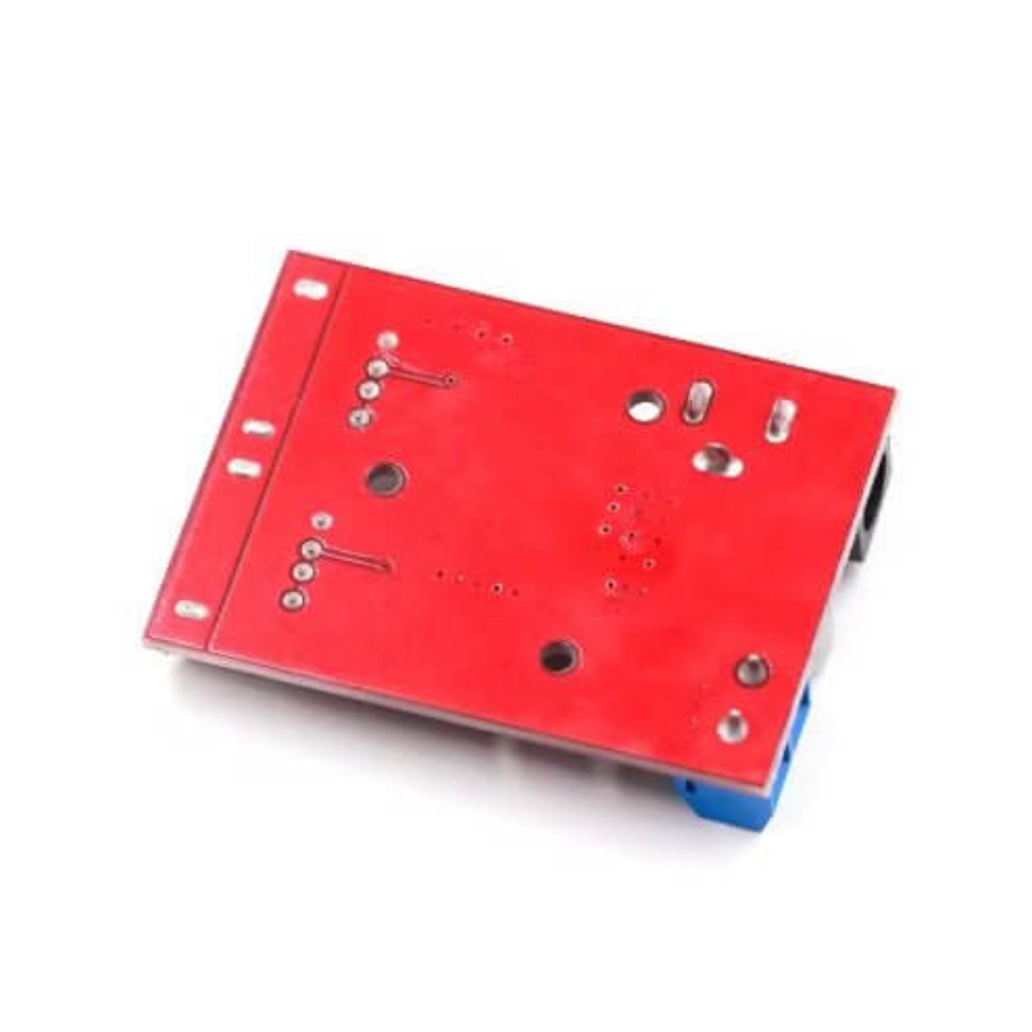 High-efficiency DC 9-36V to 5V 3A Dual USB Buck Converter Module top view with red PCB.