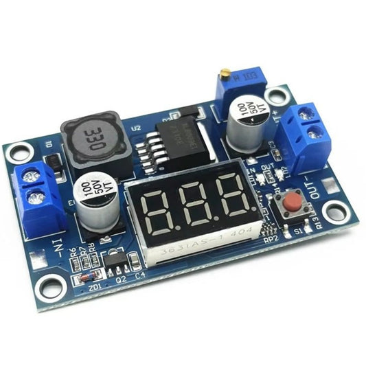 4A DC-DC Boost Converter Module with integrated voltmeter display for voltage regulation in electronic projects.