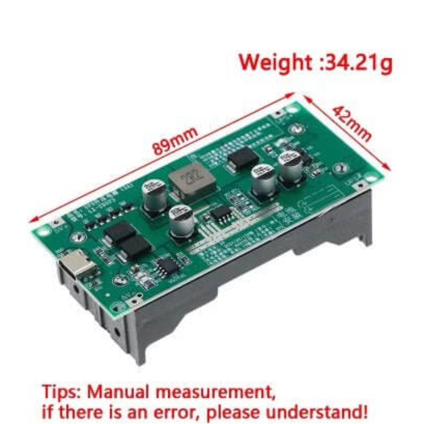 Dimension measurements of the mini UPS module (89x42mm).