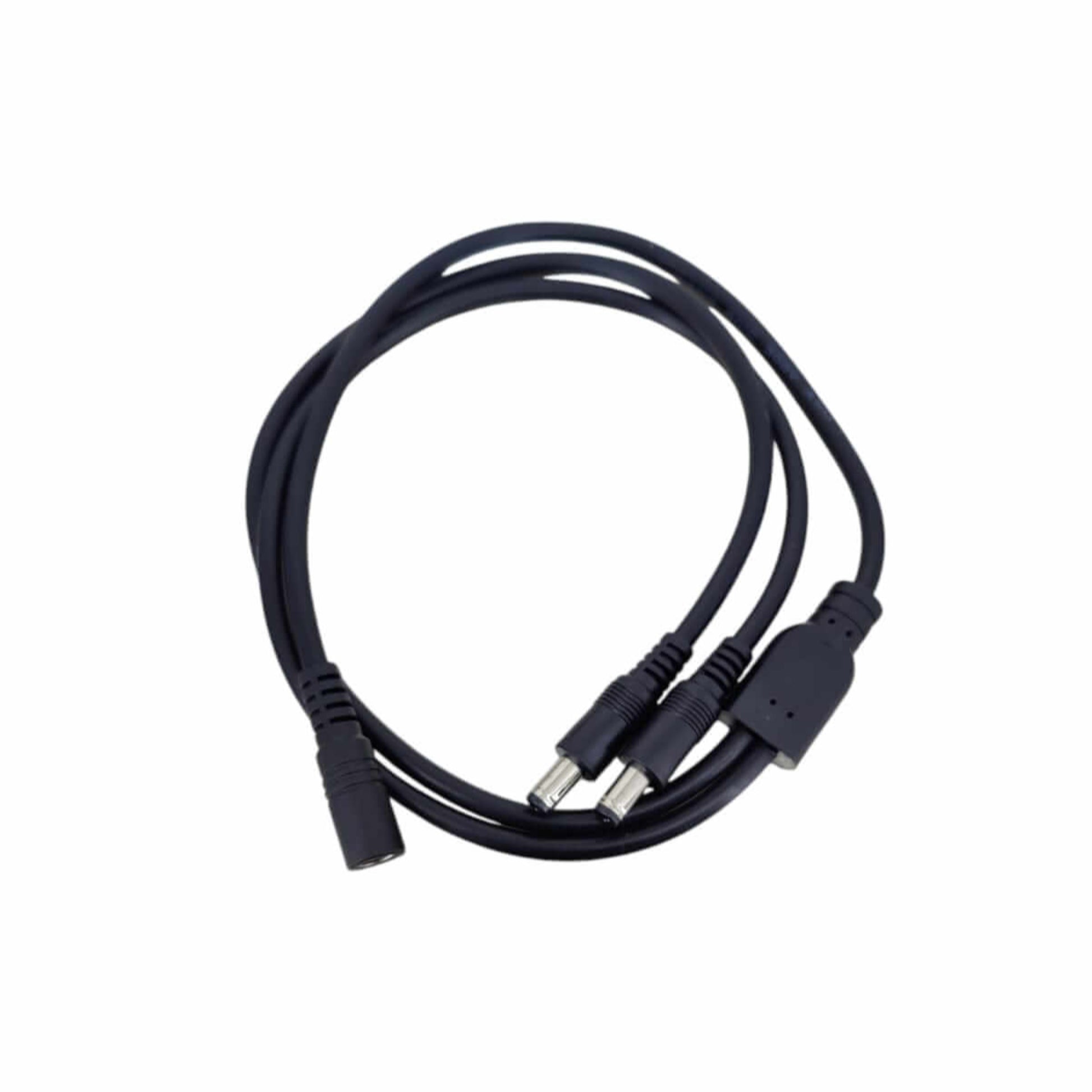 DC power splitter cable with one female 5.5mm x 2.1mm connector and multiple male outputs for LED lighting.