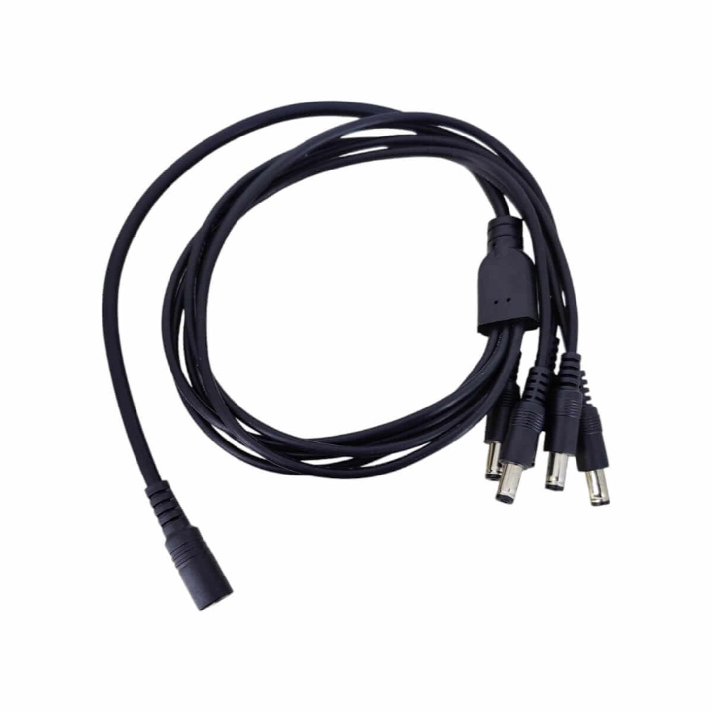 DC power cable splitter with one female 5.5mm x 2.1mm jack and multiple male plugs for LED strips.