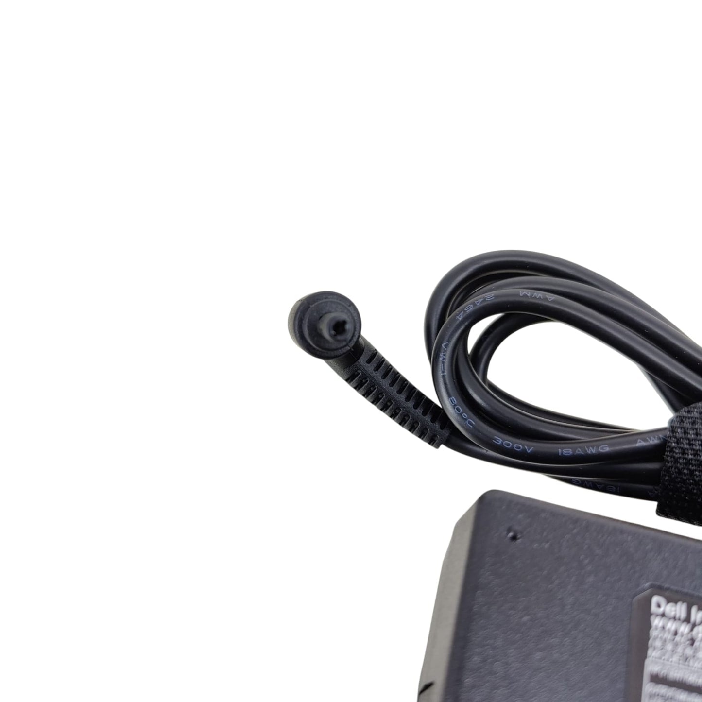 Close-up of the 4.0mm x 1.7mm barrel DC power connector for the Dell laptop charger.