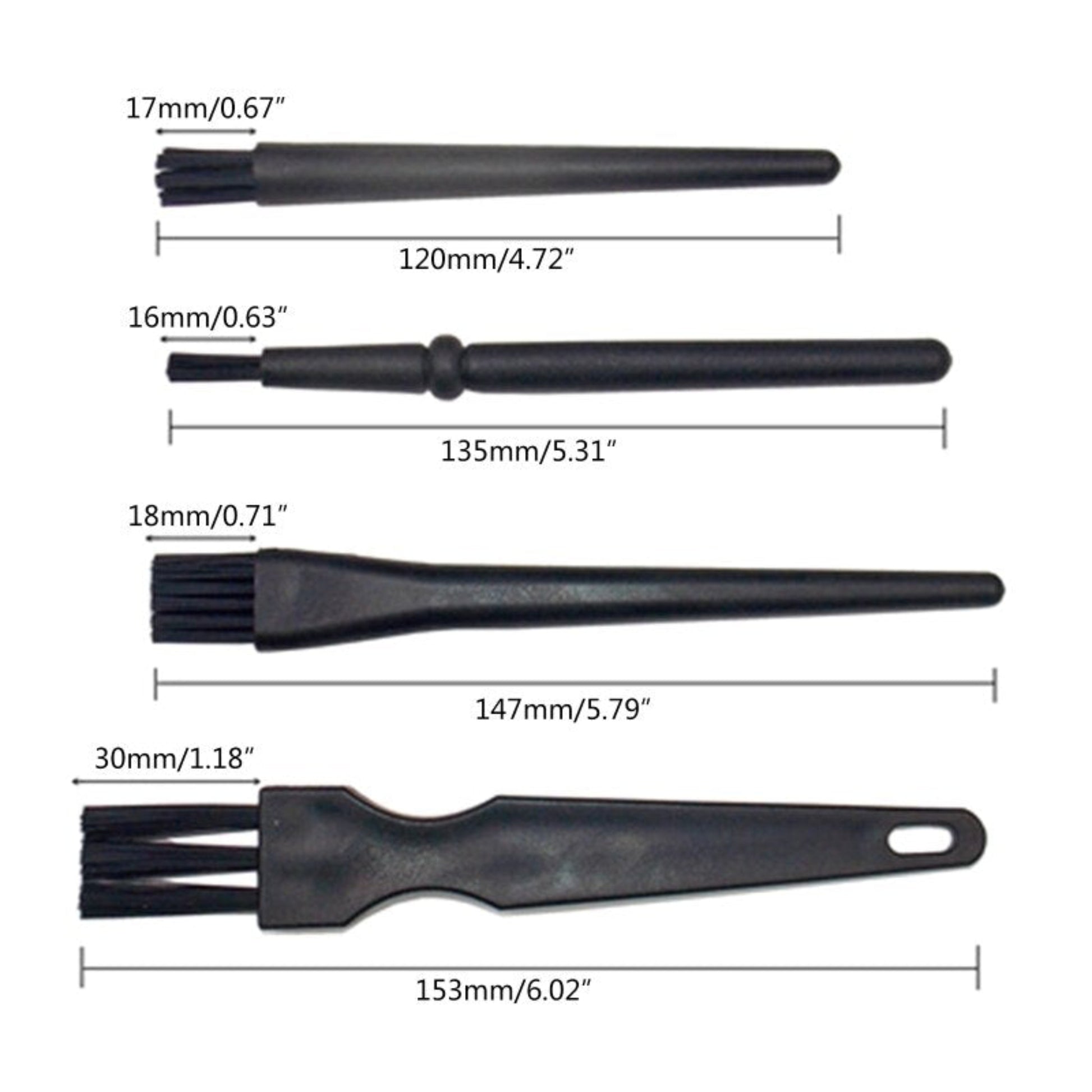 4-piece set of multi-use anti-static brushes with varying sizes for cleaning electronics and precision tasks