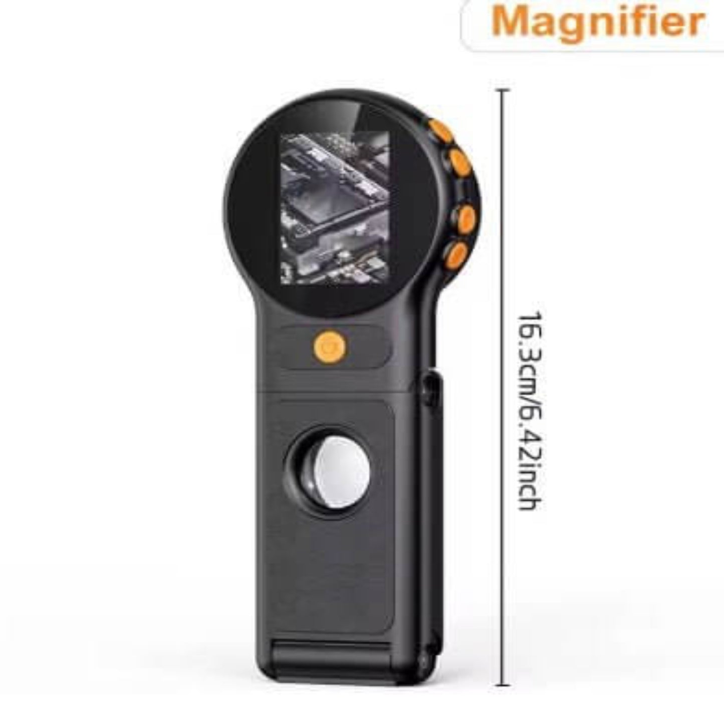500X Portable Digital Microscope magnifier with 2" IPS screen, showcasing intricate details in a compact design.