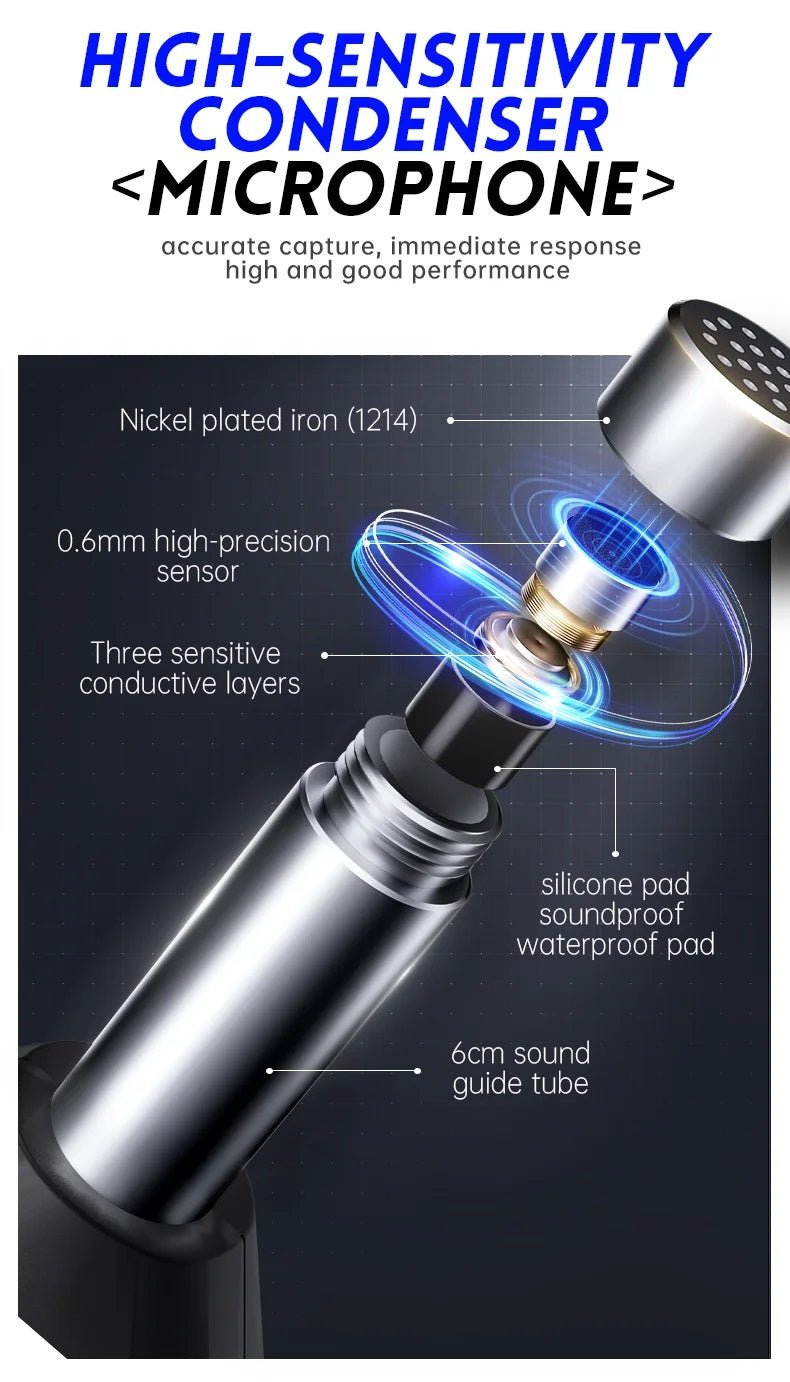 Close-up of high-sensitivity condenser microphone showcasing detailed features and materials for optimal performance.
