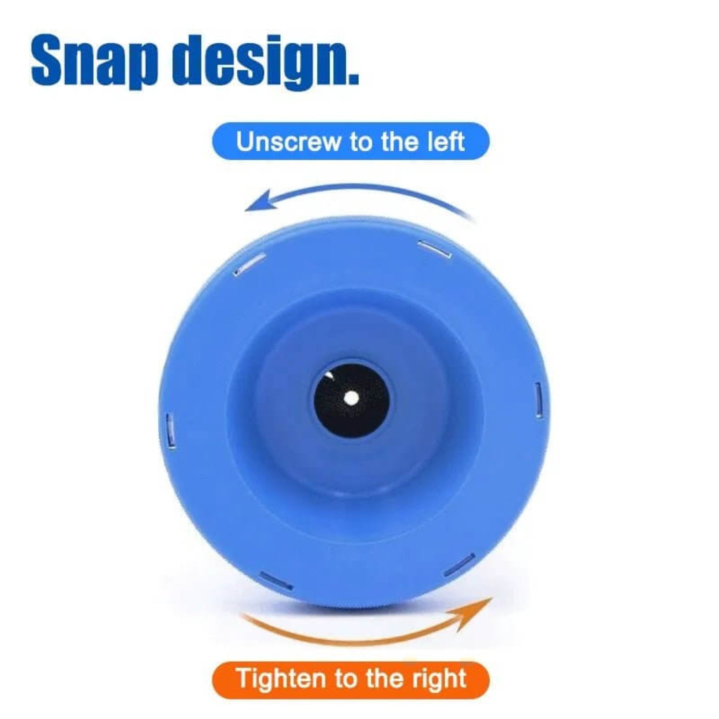 A top view of the drill dust cover, demonstrating the snap design that loosens when turned left and tightens when turned right.