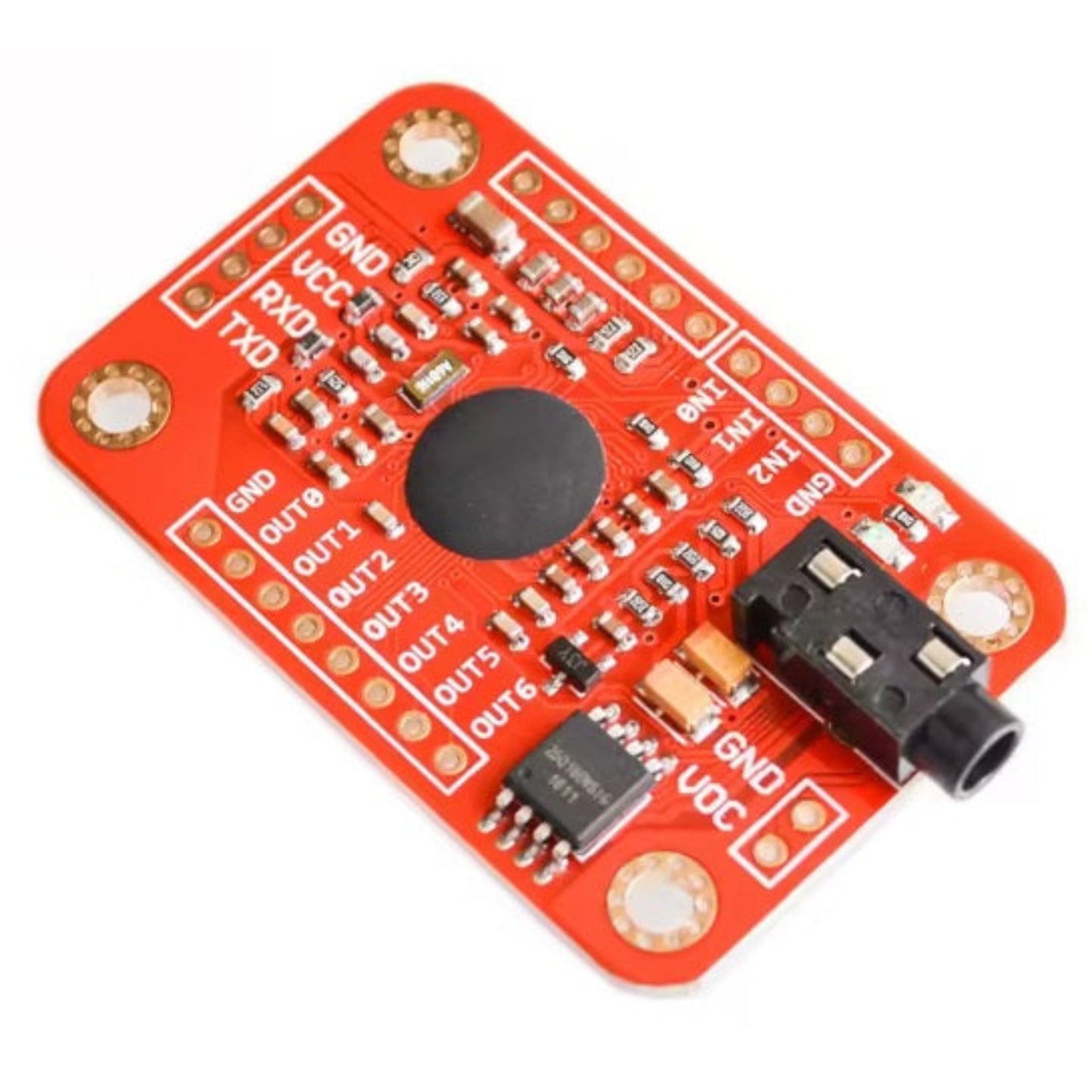 Top view of Elechouse V3 Voice Recognition Module, showing pinouts and components for Arduino.