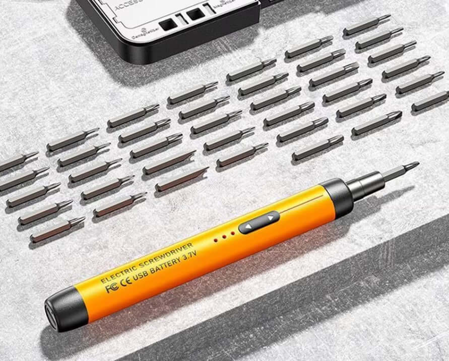 46-in-1 electric screwdriver set with multiple precision bits for electronics repair and maintenance.