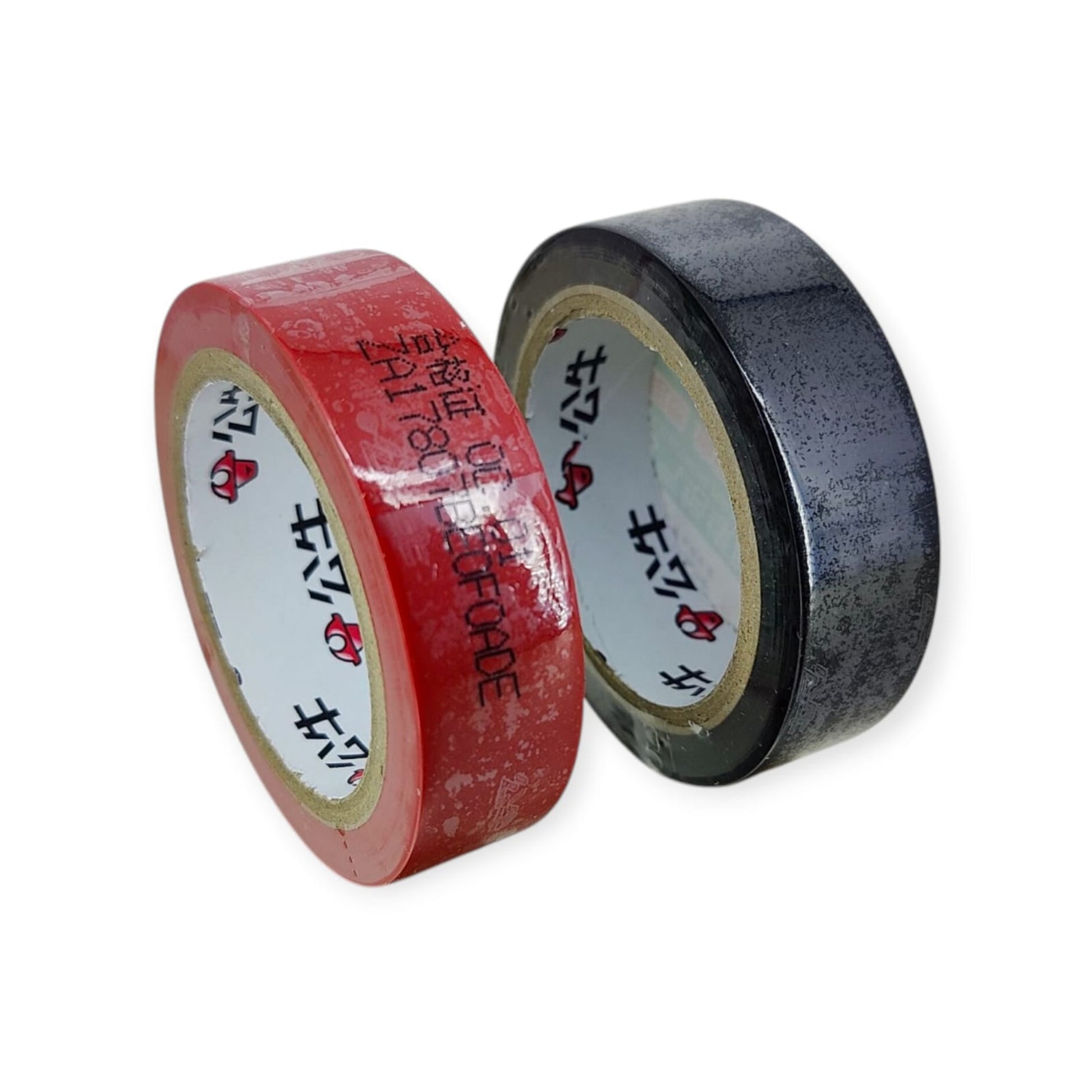 A combo of red and black electrical insulation tapes, 18mm x 9m each, for electrical work and safety coding.