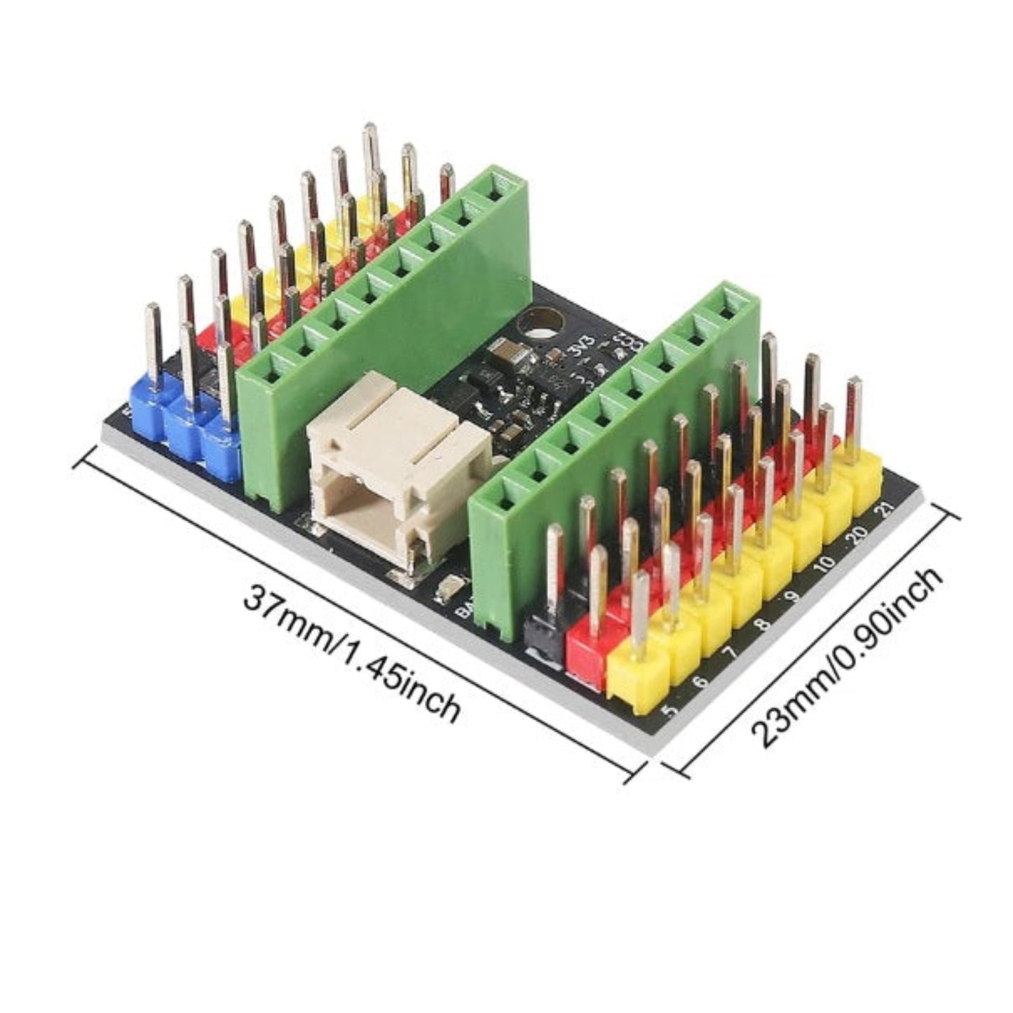 ESP32-C3 迷你擴展板尺寸說明,體積僅為 37mm x 23mm。