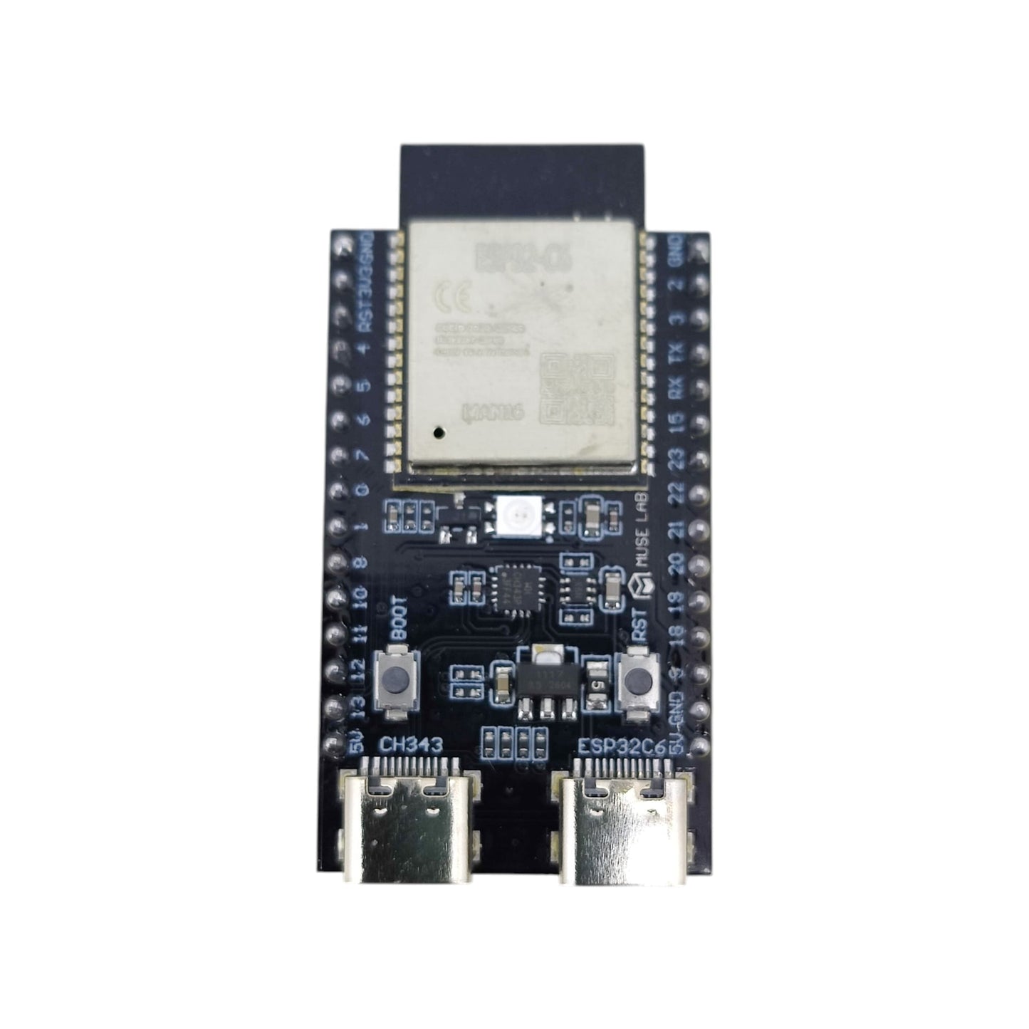 ESP32-C6 開發板尺寸標示為 46.2mm x 28mm,重量僅約 9 克。