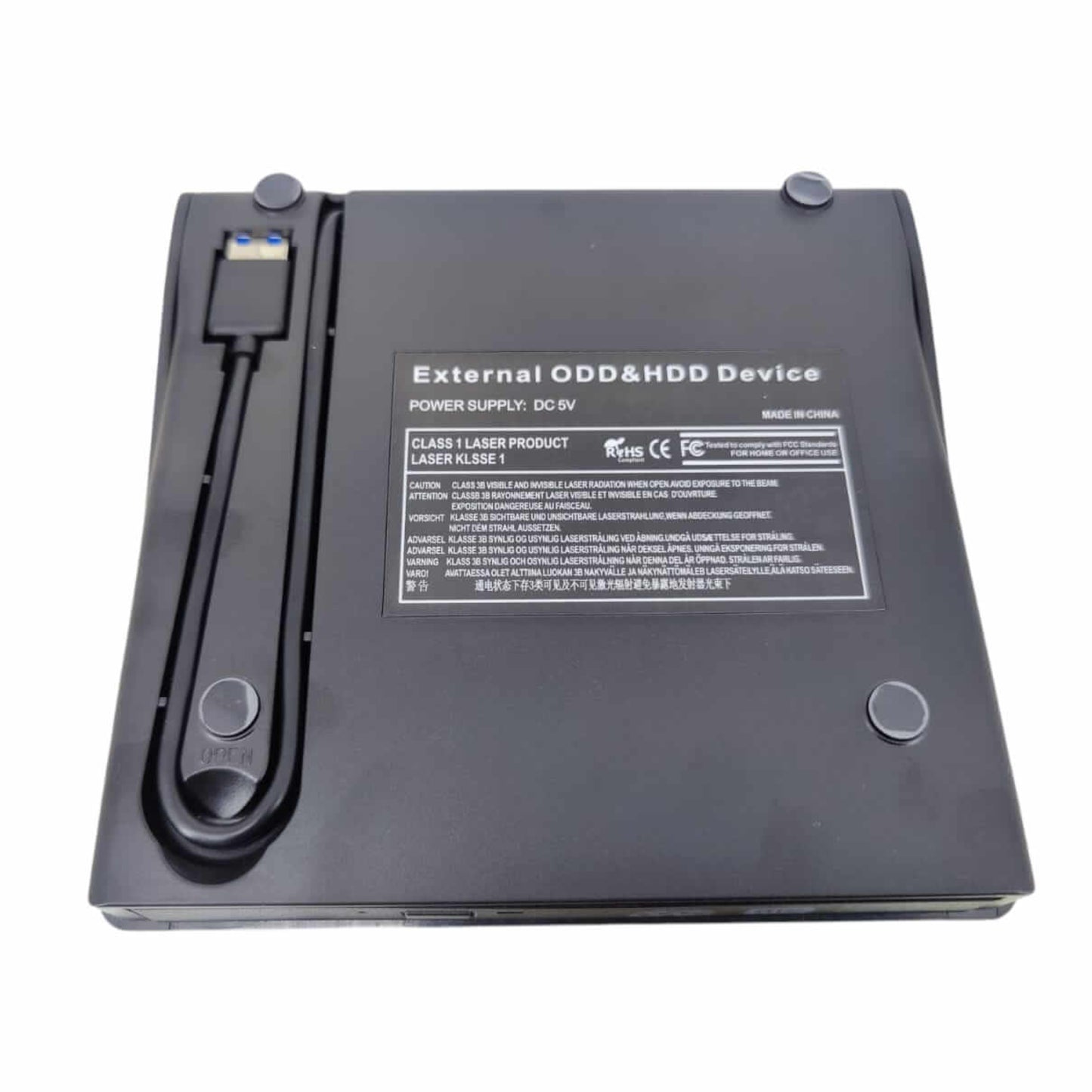 External CD/DVD drive USB 3.0 with power supply and cable for seamless media playback on laptops and desktops.