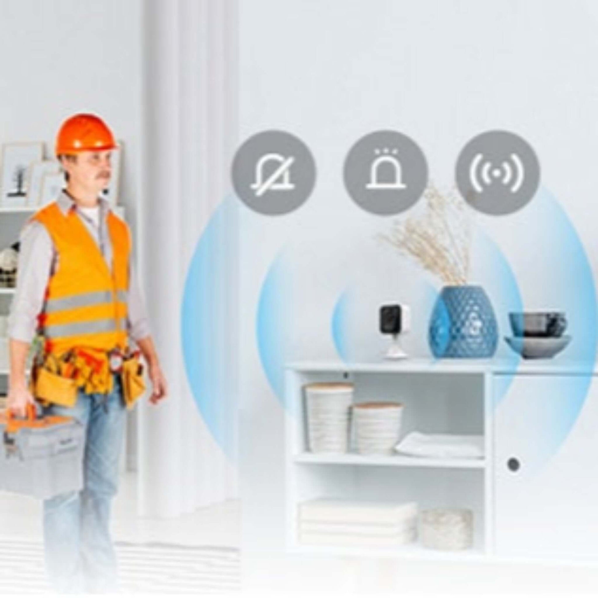 Diagram showing the EZVIZ H1c camera's selectable sound alert modes: silent, beep, and siren for motion detection.