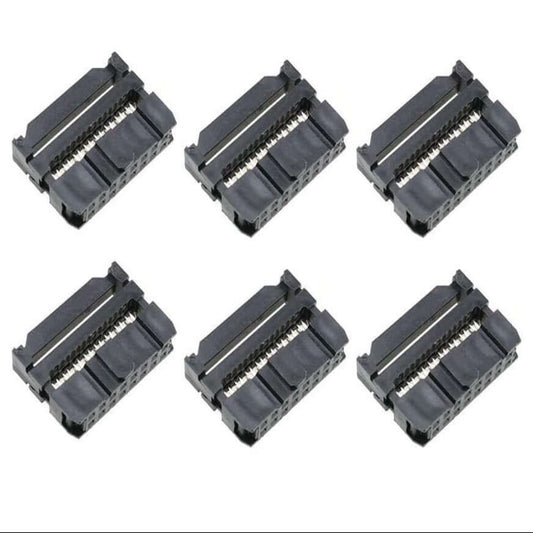 FC-16P IDC Socket Connectors pack of 6, 2.54mm pitch for 1.27mm ribbon cable, high-quality durable connectors.