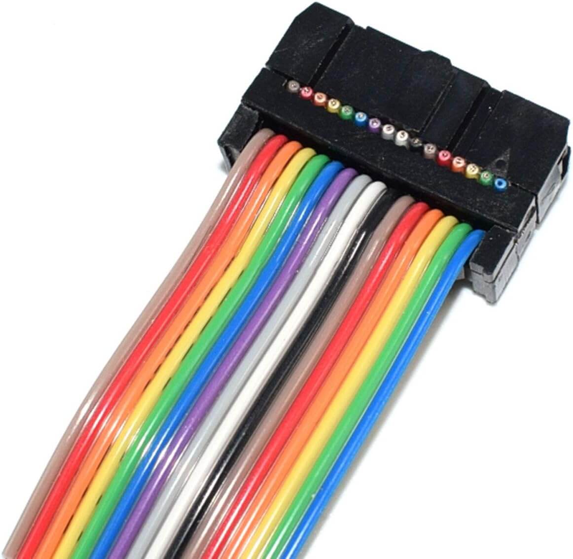 FC-16P IDC socket connector with multicolored ribbon cables for versatile electronic applications.