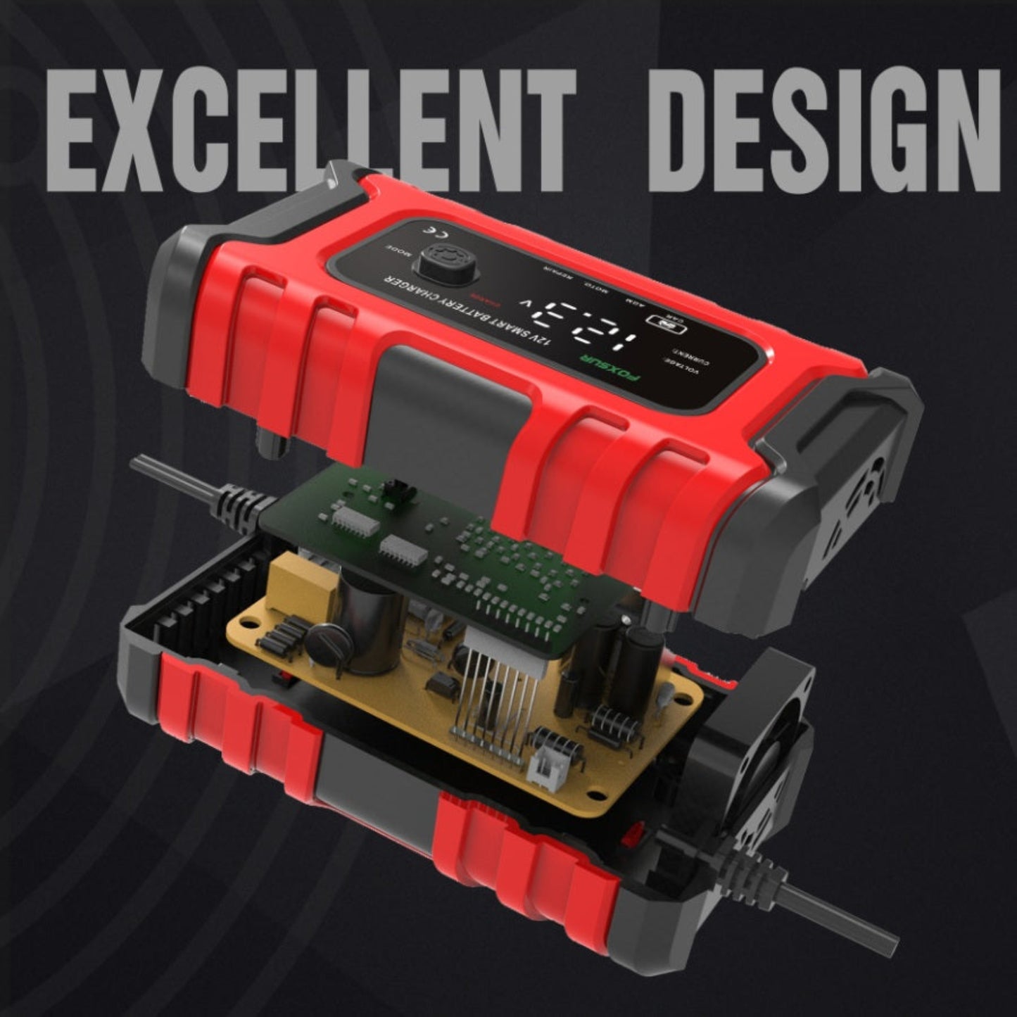 FOXSUR 12V 6A Smart Battery Charger showcasing excellent design with advanced microprocessor technology.