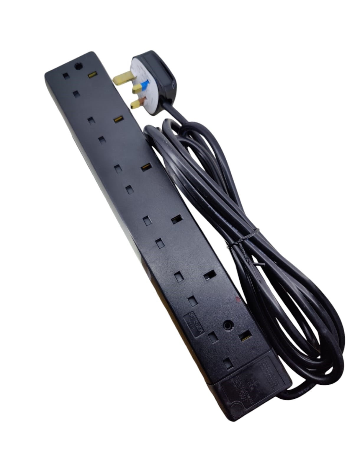 FYM 6-Outlet Power Strip with 3m Cord, black, designed for safety and convenience, ideal for home and office use.
