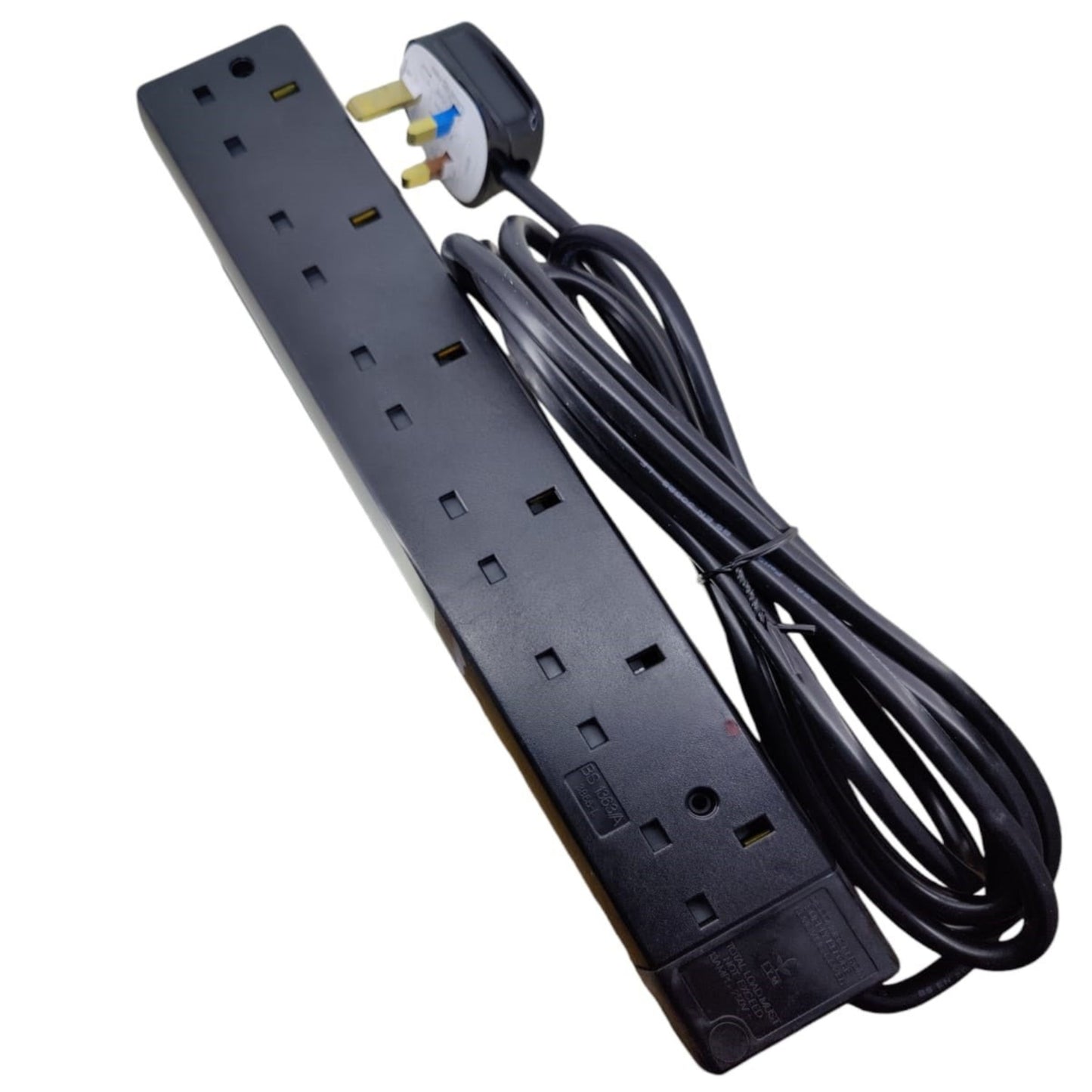 FYM 6-Outlet Power Strip with 3m Cord, black, designed for safety and convenience, ideal for home and office use.