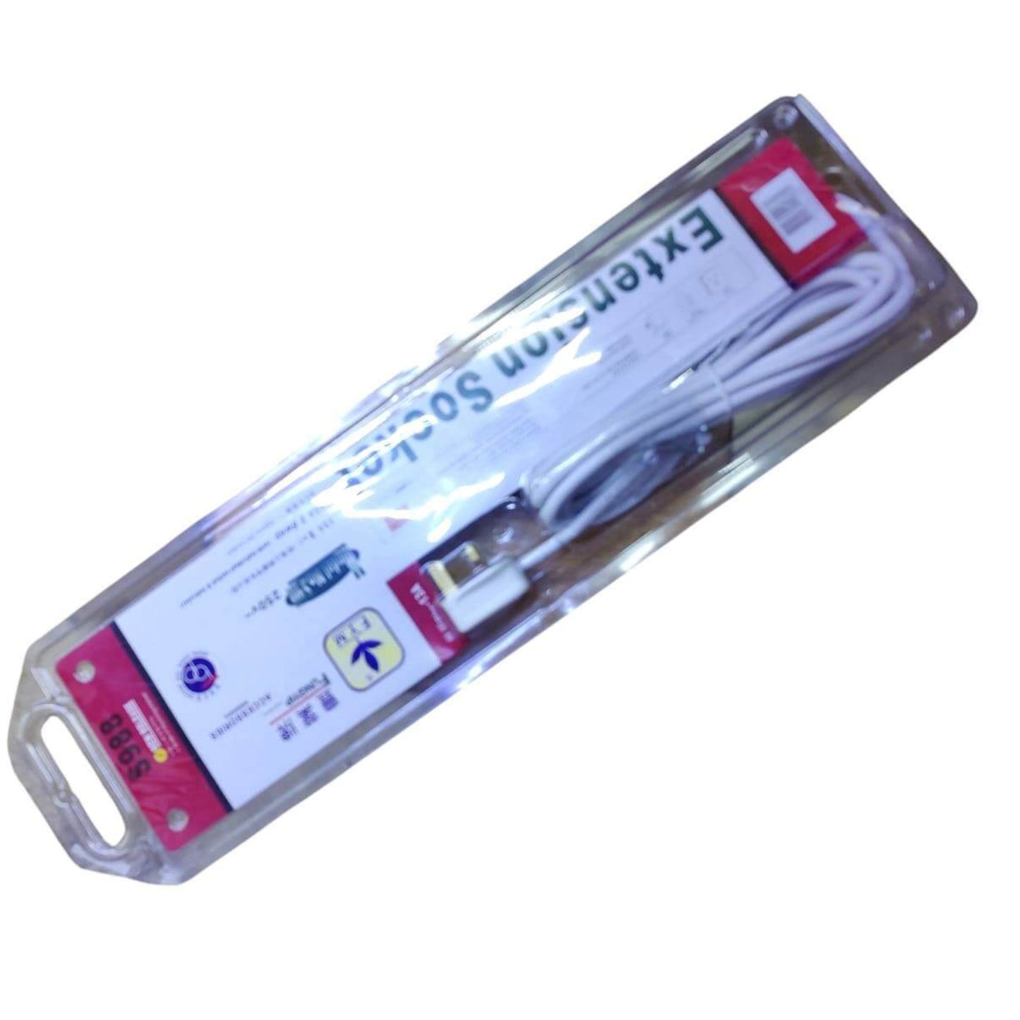 FYM S988 8-way extension socket in packaging, featuring USB connection and individual switches for convenient power management.