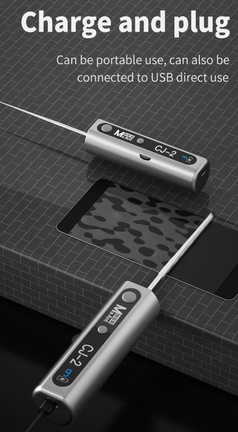 Integrated Glue Remover CJ-2 charging and plug connection for portable or USB use on LCD screen repairs.