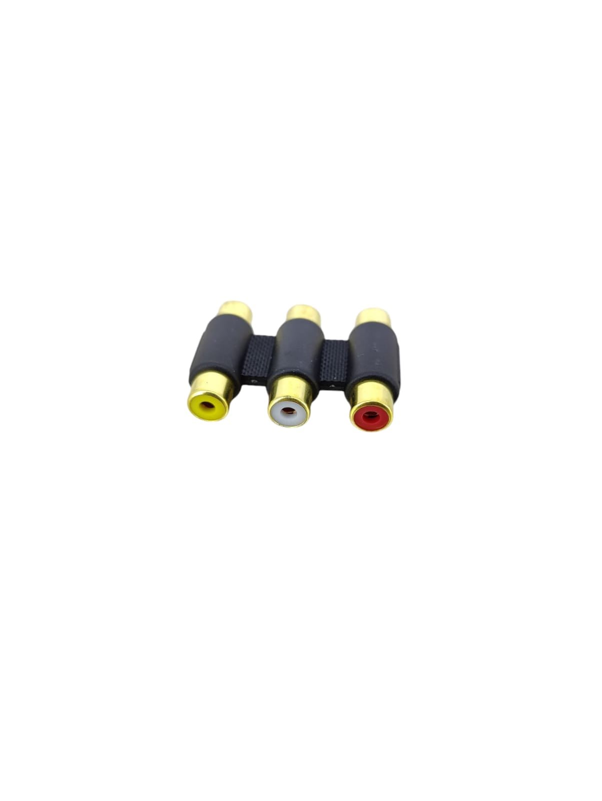 Gold-plated RCA female to female coupler for audio and video extension with premium connectors.