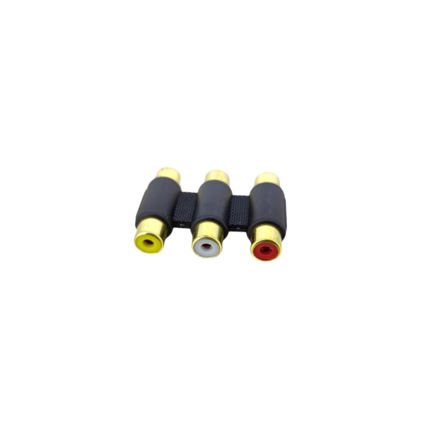 Gold-plated RCA female to female coupler for audio and video extension with premium connectors.