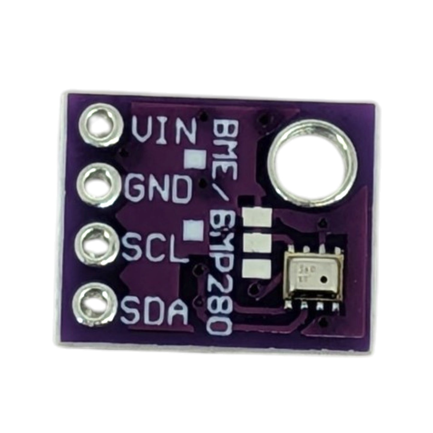 GY-BMP280-5V I2C 感測器模組的背面,清晰印有白色的 VIN、GND、SCL 及 SDA 引腳標籤。