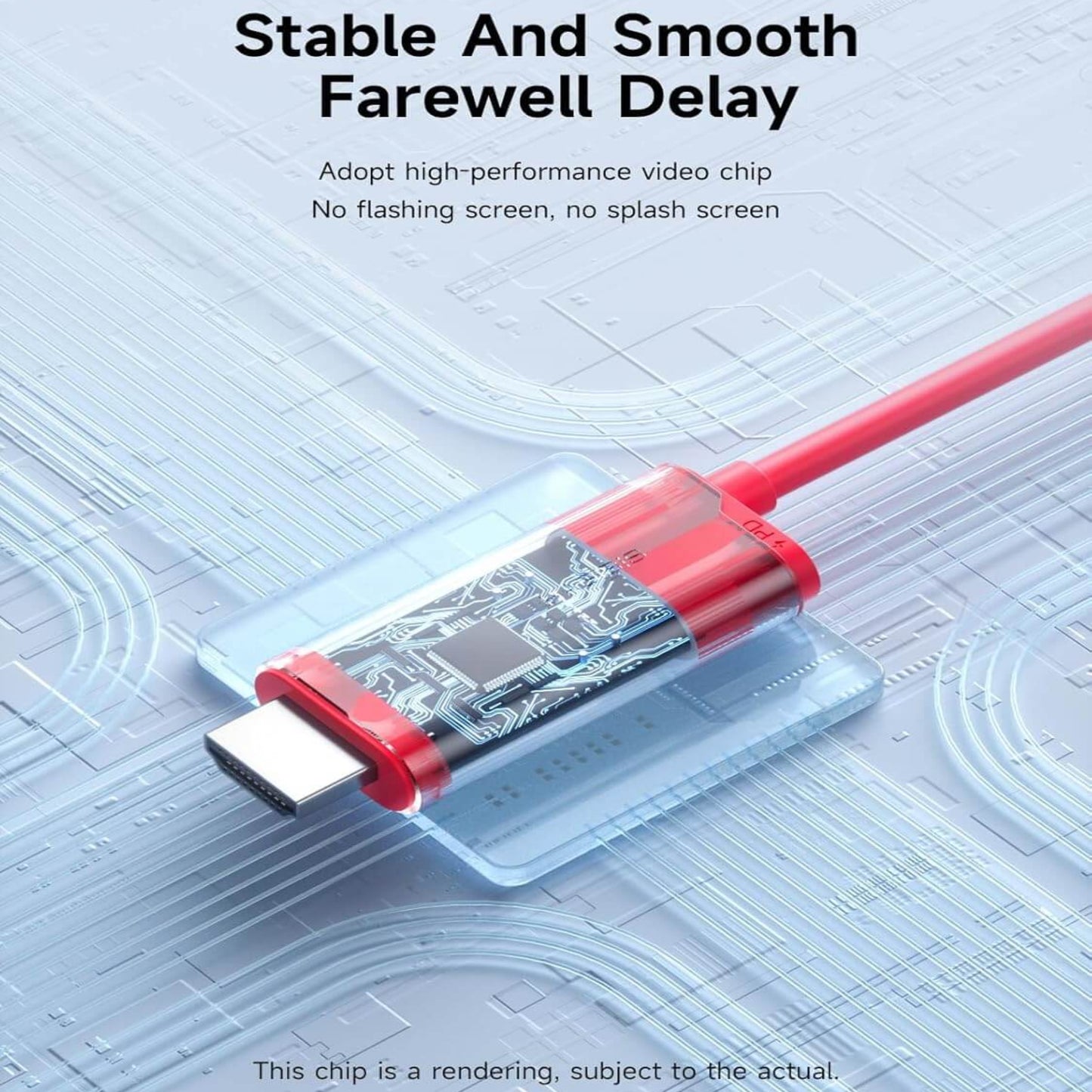 Close-up of Hagibis USB C to HDMI adapter highlighting its high-performance video chip and stable connection.
