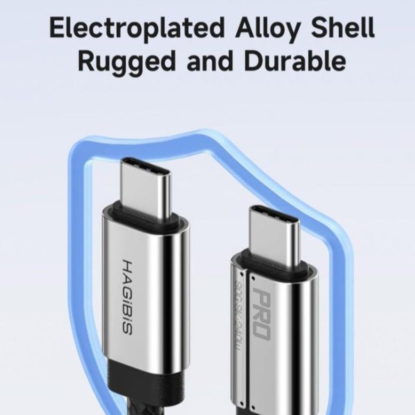 Hagibis USB4 V2 cable with electroplated alloy shell, rugged and durable design for optimized connectivity.