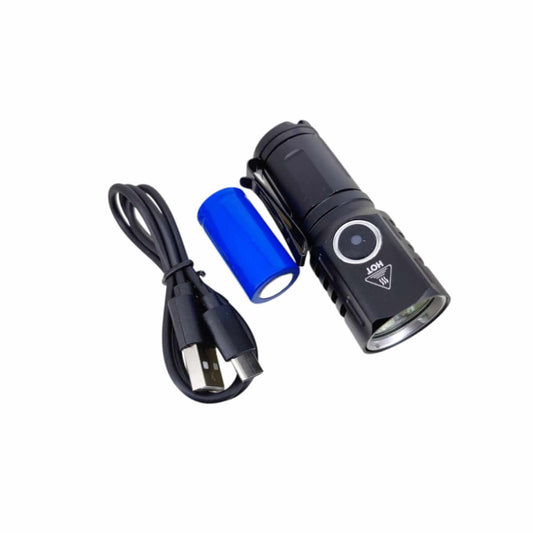 High Power Compact Flashlight - 15W Strong Beam, Rechargeable with USB cable and battery.