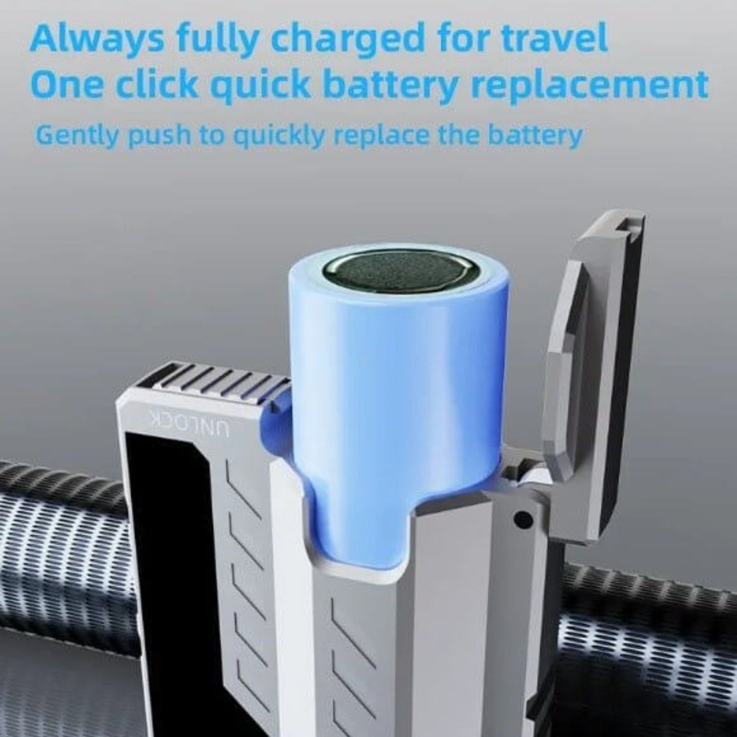 HY-08 Tactical Power Bank showcasing easy one-click battery replacement for seamless power on the go.