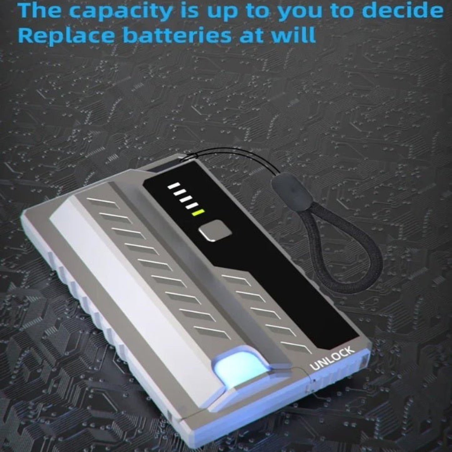 HY-08 Tactical Power Bank featuring replaceable 21700 battery system, designed for ultimate portable charging solution.