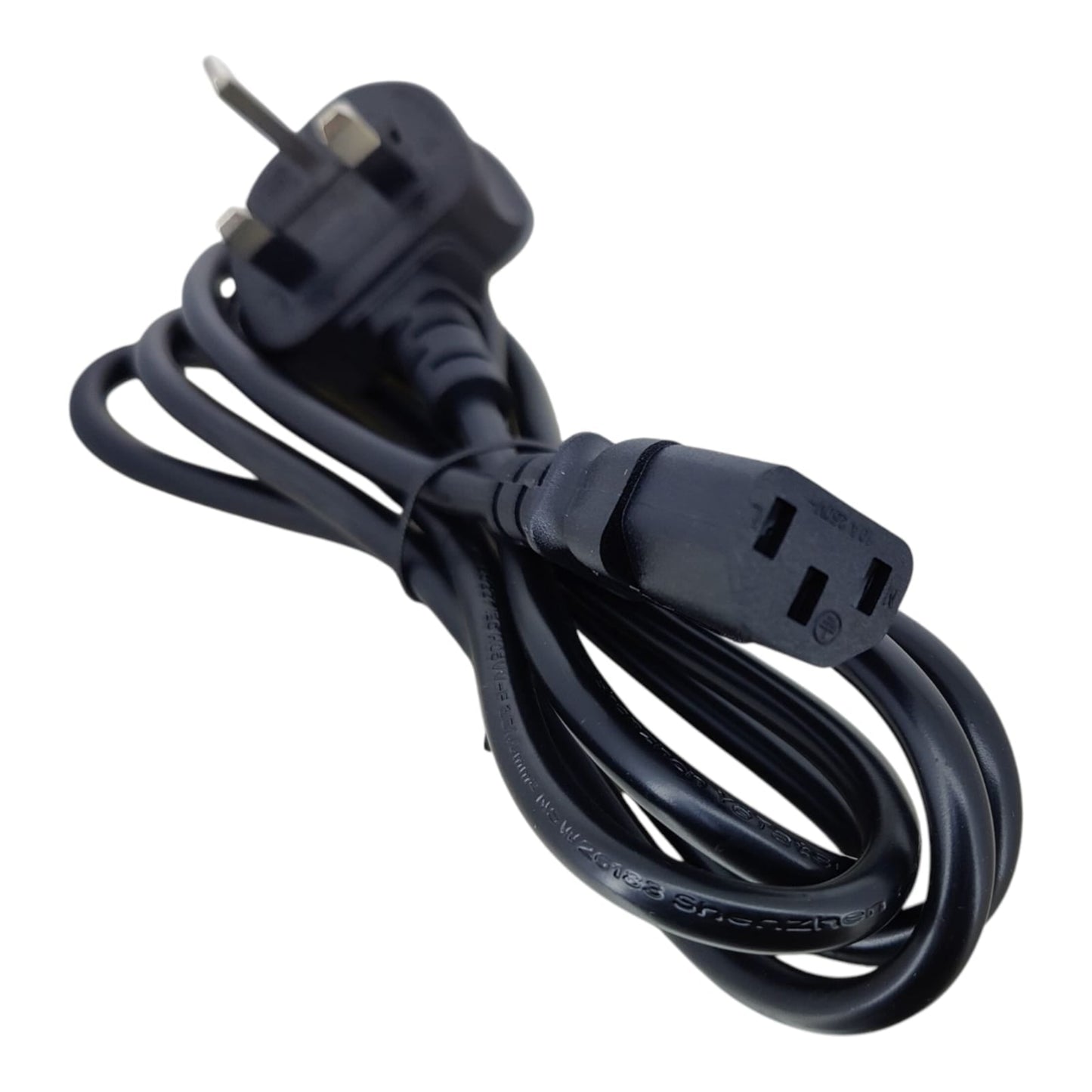 IEC C13 connector close-up on heavy duty power cord.