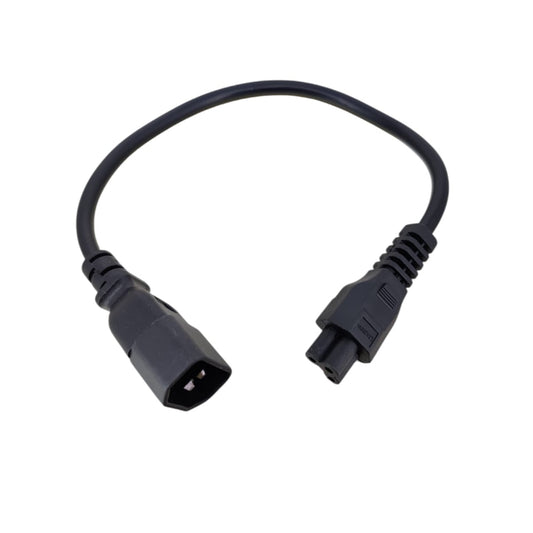 C14 to C5 power adapter cable, 1ft length, IEC 'Mickey Mouse' connector for electronics and laptop adapters.