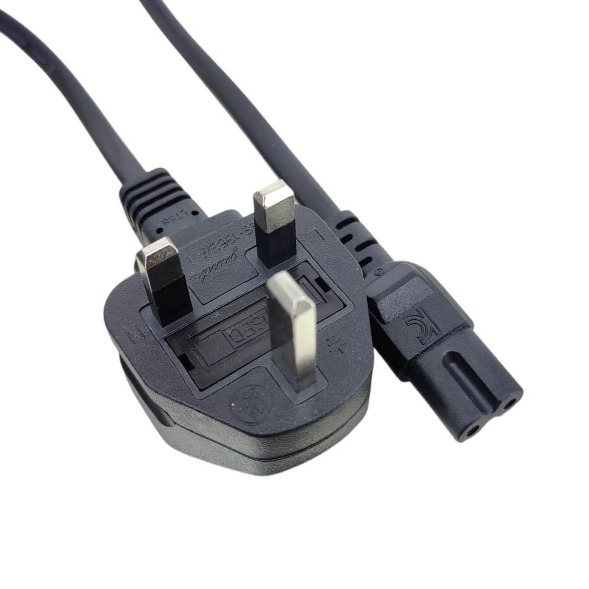 IEC C7 Figure 8 power cord with HK 3-pin plug, 1.8 meters, black cable