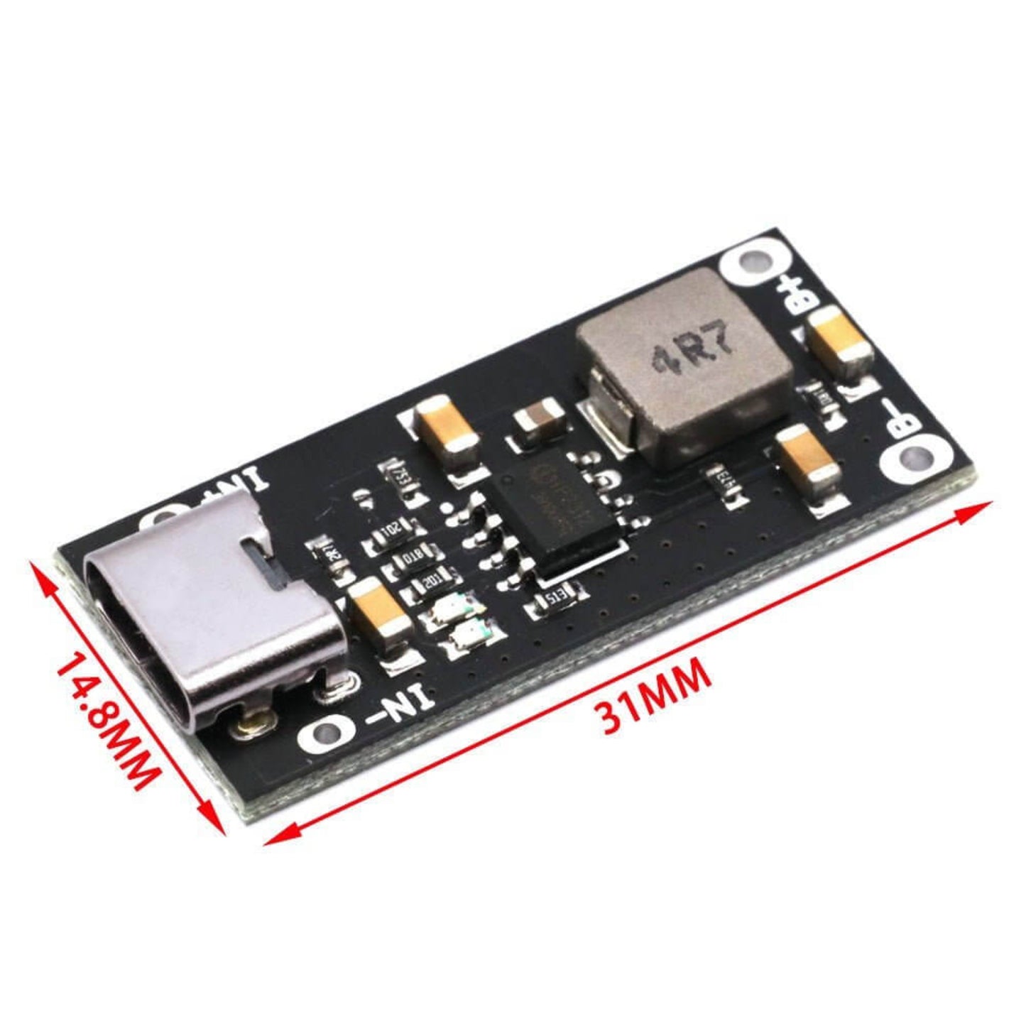 Dimensions of IP2312 Type-C charging board: 31mm length and 14.8mm width.