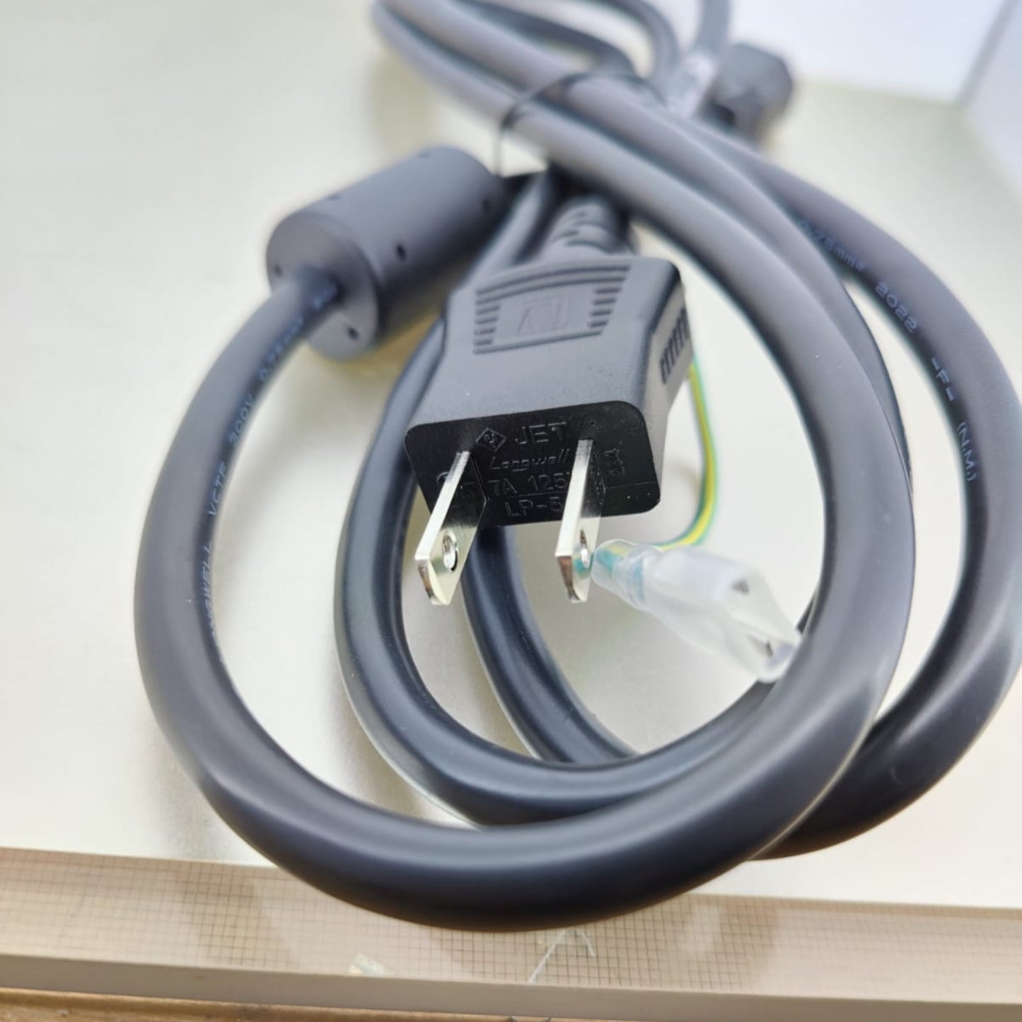 Japan IEC power cord 1.5M with Japanese 2-prong plug and C13 connector for PC, monitor, printer, black cable.