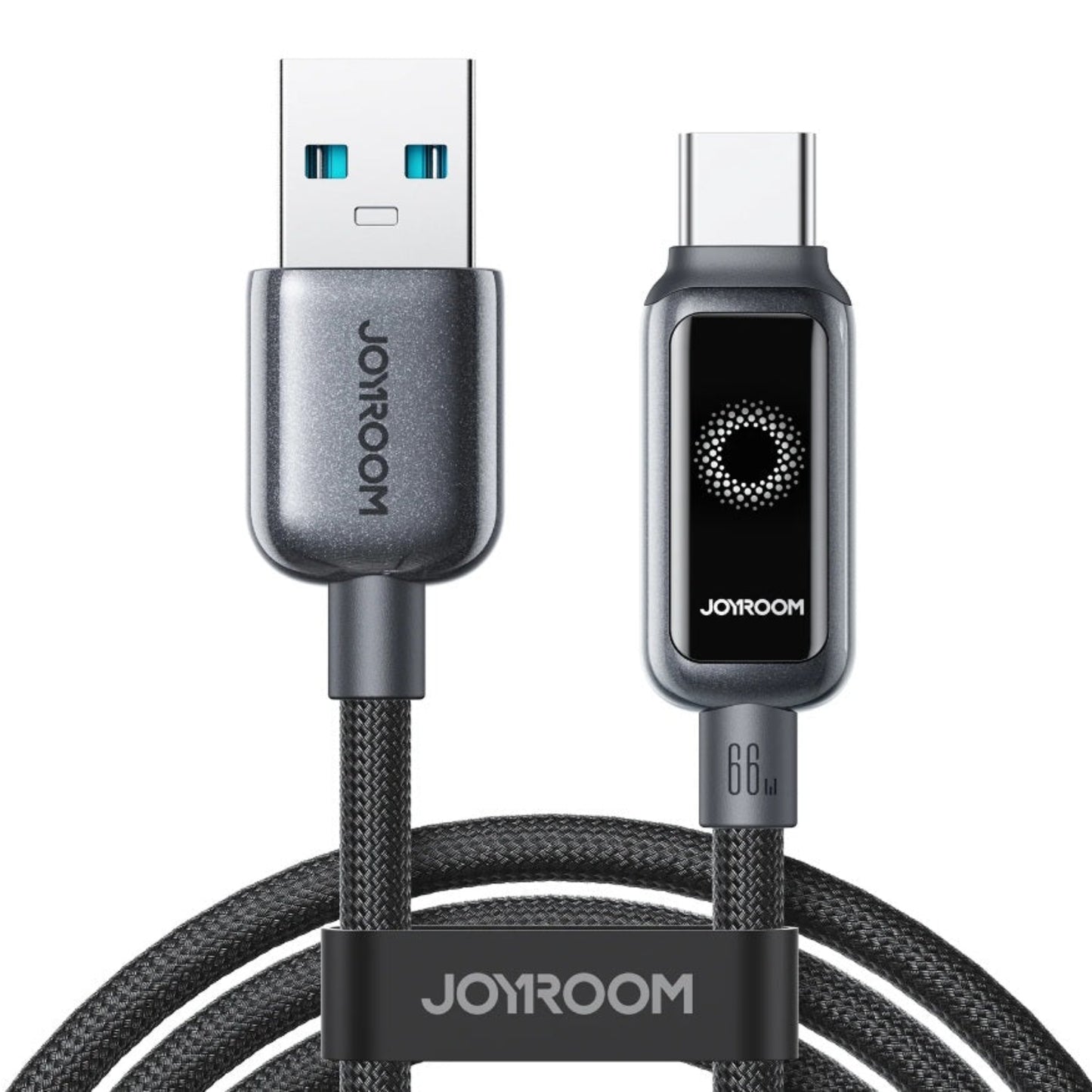 JOYROOM StarFlight Series 66W USB-A to USB-C fast charging cable with braided nylon cord and zinc alloy connectors.